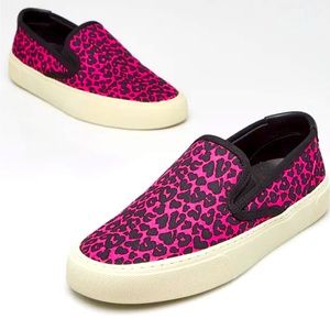 Saint Laurent Venice Canvas Slip-Ons in Fuxia Nero Leopard Print
